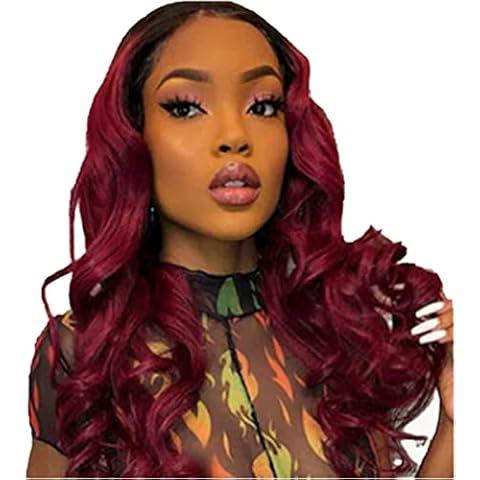 Ombre Human Hair Wig Burgundy Human Hair Wig 13x4x1 Lace Front Wig Body Wave Wig With Baby Hair HD Lace Wig For Women Brazilian Remy Hair Wig Pre Plucked 130% Density 12 Inch Cover
