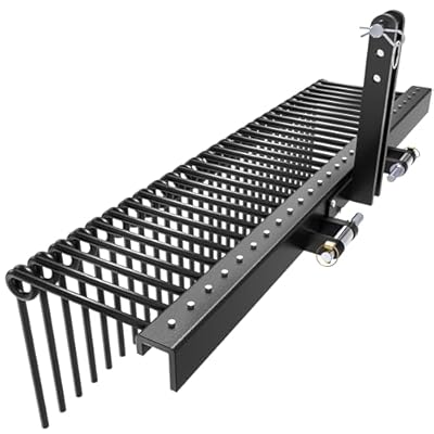 YINTATECH 72in 3 Point Tractor Rake, Pine Straw Needle Rake Tow Behind, Landscape Rake Attachment for Cat 1, Black