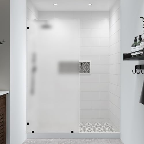 FELYL Frosted Shower Glass Panel 36" W x 78" H, Matte Black, Frameless Fixed Glass Panel, 3/8" (10mm) SGCC Tempered Glass, Reversible Installation