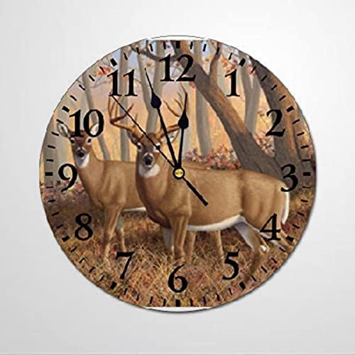 Whitetail Deer Buck Wall Clock Autumn Maple Trees Rustic Wood Clock 10 Silent Non-Ticking Quartz Battery Operated Clock for Living Room Kitchen Bedroom Farmhouse Home Decor Birthday Wedding Gift