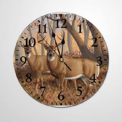 Whitetail Deer Buck Wall Clock Autumn Maple Trees Rustic Wood Clock 10 Silent Non-Ticking Quartz Battery Operated Clock For Living Room Kitchen Bedroom Farmhouse Home Decor Birthday Wedding Gift #TOP3