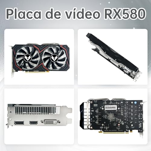 MOUGOL Placa de Vídeo AMD Radeon RX580 8GB 2048SP GDDR5 256 bits, placa de vídeo para jogos de PC com DP HDMI DVI PCI Express x 16 3.0 placa de vídeo para jogos com ventiladores duplos... glide
