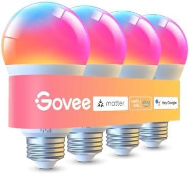 Govee LED Smart Light Bulbs, 1000LM RGBWW A19 75W E26 Base 4 Pack