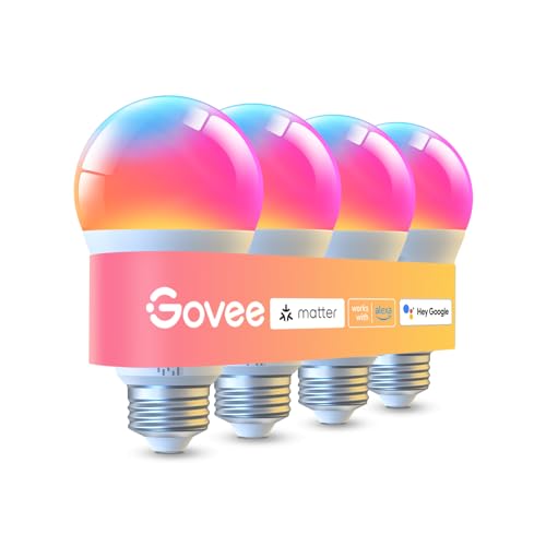 Govee LED Smart Light Bulbs, 1000LM RGBWW A19 75W E26 Base 4 Pack
