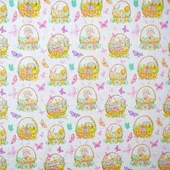 Crafty by Chatham Glyn Easter Printed Cotton Fabric 140cm Wide Crafty 100% Cotton Digital Printed Fabric for Crafting, Patchwork & Dressmaking (Easter Basket, Half Metre)
