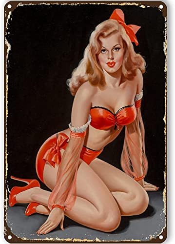 Bonoff Plaque en métal de style rétro Pinup Girl Décoration murale Pin Up Girls Tin Vintage Ic Man Cave Decor Pinup Girl Decor Wall Art Decor Poster en métal 20,3 x 30,5 cm