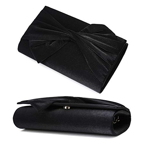 Ixebella Satin Evening Bag Bow Clutch Purse For Women Formal Party/Prom/Wedding (Black) #TOP4