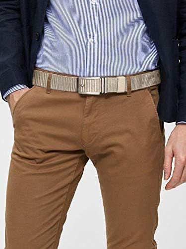 Image of CHAOREN Grey and Khaki Ratchet Belts for Men 2 Pack - Casual Web Nylon Mens Belt 1 3 /8 inch - Automatic Adjustable Buckle Fit Jeans