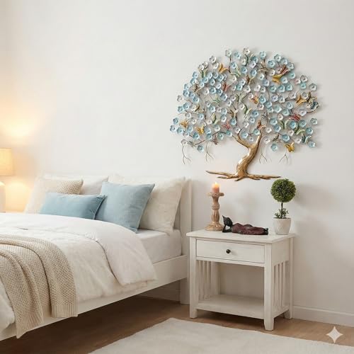 Image of Bharat Art Metal Iron Breeze Butterfly Tree Multicolor Wall Art | Decorative Metal Wall Sculpture for Home Living Room Bedroom Office Hotels Cafe | (44 x 2 x 37 Inch) WD027 (B)