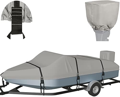 Zuihao 100% Waterproof Boat Cover Heavy Duty 800D Solution-Dyed Polyester Boat Covers Trailerable Boat Cover 14'-16' Fits V-Hull Runabout Fishing Boat Bass Boat