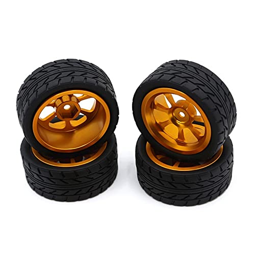 Juego De 4 Llantas De Metal De 65 Mm Con Neumáticos De Goma De Alta Adherencia, Anchura 27 Mm, Hexágono De 12 Mm, Compatibles Con Wltoys 144001, A959, 124019 Y Otros Coches RC 1/14 Y 1/18