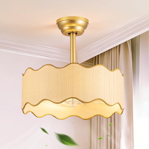 Boho Rattan Caged Fandelier Ceiling Fans with Lights and Remote Control