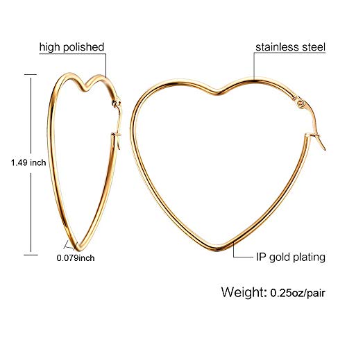 Stainless Steel Heart Hoop Earrings With 14K Gold Plated For Women Great For Shopping, Holiday,Wedding Dating And Daily Wear #TOP1