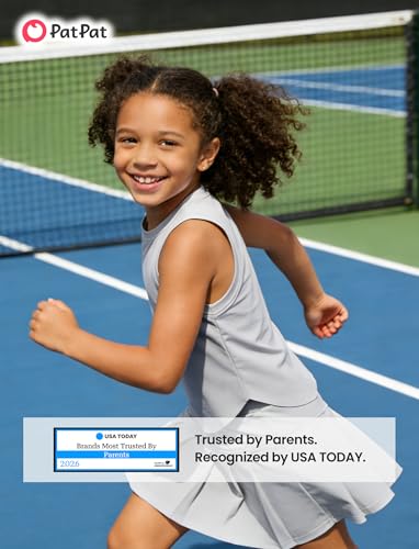 Image of PATPAT Girls Tennis Skirt Sets Moisture Wicking Tank Tops and Pleated Skirts 2 Piece Outfits Activewear Sets 5-12 Years
