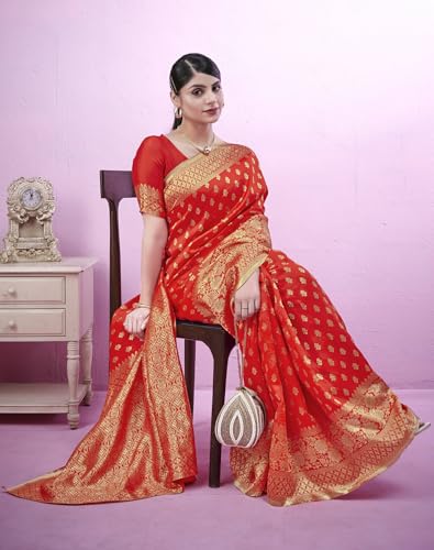 Image of SIRIL Women's Banarasi Soft Silk Saree Pure Silk with Unstitched Blouse Piece