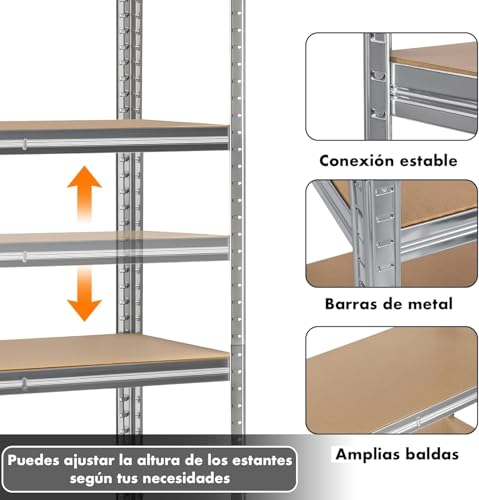 Estantería Metálica Almacenaje 2X Unidades | 80x90x40cm | 5 Baldas Ajustables Modulares | Acero Galvanizado Alta Resistencia | Gran Capacidad de Carga | Ideal Garaje | Trastero | Despensa | Oficina - imagen 4