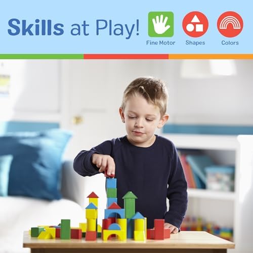 Melissa & Doug Wooden Building Blocks, 100-Piece Set of Sorting & Stacking Toys in 4 Colors and 9 Shapes, Classic Toddler Toys for Girls & Boys Ages 2+ - FSC Certified - 4