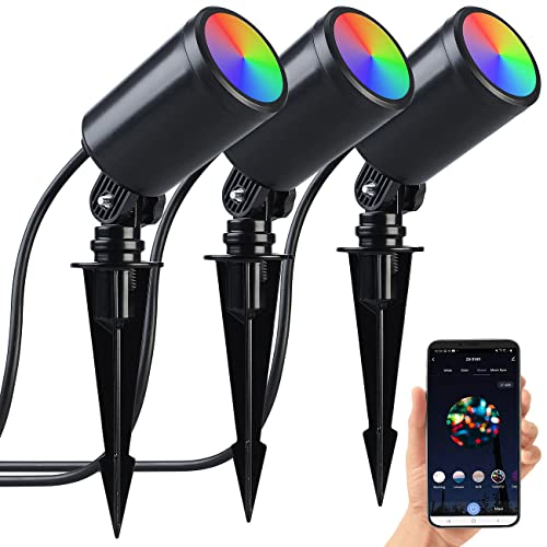 Luminea Home Control Gartenleuchte: 3er-Set WLAN-Gartenstrahler, dimmbar, RGB & CCT, 1.560 lm, IP65, App (LED Garten, Gartenstrahler LED Erdspieß, Baum)