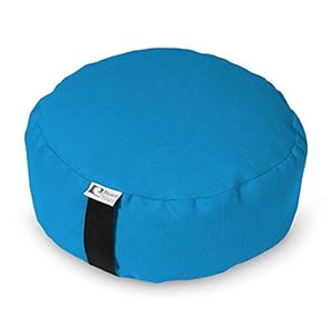 Bean Products Aqua – Round Zafu Meditation Cushion – Yoga – 10oz Cotton – Organic Buckwheat Fill – Made in USA