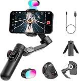 AOC~HUAN Estabilizador para Smartphone, Estabilizador 3 Eixos para Celular com Tripé,Tela OLED com luz LED, Controle por Gestos,Rastreamento Facial, Carregamento Magnético,