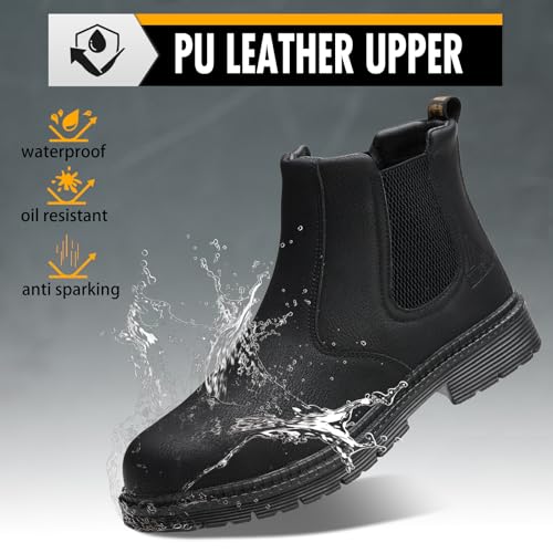 Image of Unisex-Adults Steel Toe Chelsea Boots, Men's Industrial Construction Shoes, Waterproof, Lightweight, Comfortable, Non-slip Safety Boots