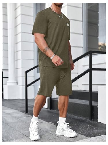 Men's Big and Tall Two Piece Tracksuit Letter Print Short Sleeve T Shirt Track Shorts Set3