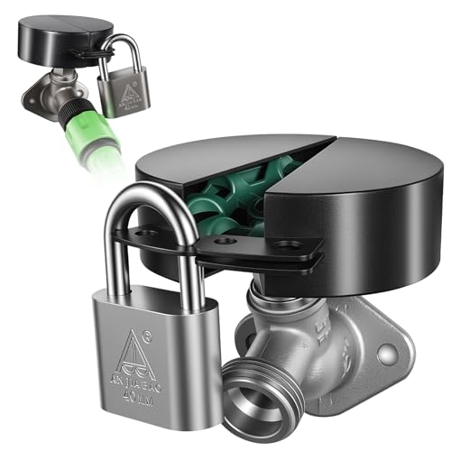 Posnaland Water Spigot Lock Outdoor Faucet Lock with Padlock and 4 Keys Prevents Water Theft and Conserves Water Fits Outdoor and Garden Faucets Black