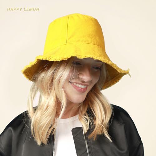 Image of CHOK.LIDS Frayed Bucket Hats for Women Men Unisex Trendy Washed Cotton Floppy Wide Brim Boonie Outdoor Summer Beach Headwear
