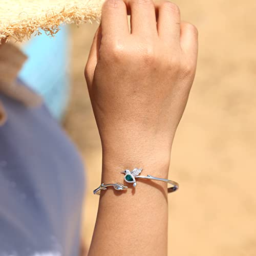Jewever 925 Sterling Silver Hummingbird Bracelet For Women Cuff Cute Animal Bracelets Inlay Crystals Jewelry Gifts For Lady #TOP4