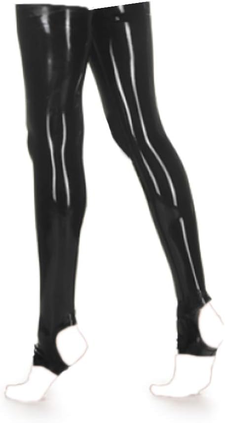 EXLATEX Women's Latex Rubber Thigh High Long Stirrup Stockings