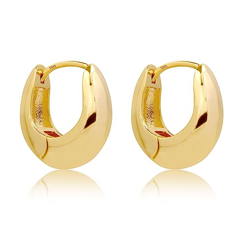 Boucles d'oreilles Femme Or, Creoles Or Femme Épaisses, 14K Creole Plaqué Or, Chunky Gold Hoops Earrings Créoles Mini Petit Or Chunky Anneaux doreille...
