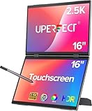 UPERFECT Delta Pro Touch Portable Monitor, 16' 2K Laptop Screen Extender, Touchscreen Dual Monitor with Stylus, First Pressure-Sensitive Touch Display, Stacked Folding Vertical Dual Screen with Stand