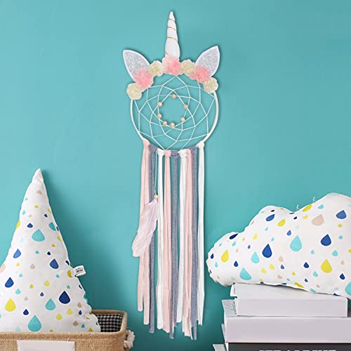 Atrapasueños infantil,Rosa atrapasueños Unicornio Atrapasueños de Unicornio atrapasueños grande pared para niñas, niños, dormitorio, decoración para colgar en la pared, regalo de bendición Cover