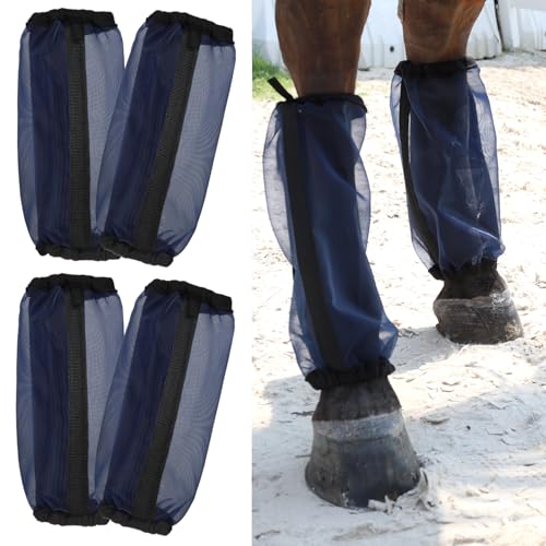 Wizbrio All-Purpose Fine Mesh Horse Fly Boots Breathable Anti-Fly Leggings with Sturdy Support Strips Reduce Annoying Stomping & 360°Leg Protection Durable Easy-Clean Material 4-Pack Dark Blue