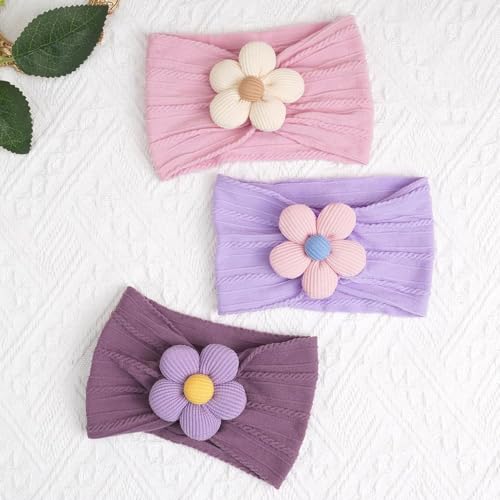 Image of Ahamo Baby Girl Hair Bands 0-6 Months | Soft Stretch Headbands for Newborn Infant Essentials (Blush Pink, Pastel Lilac, Mauve)