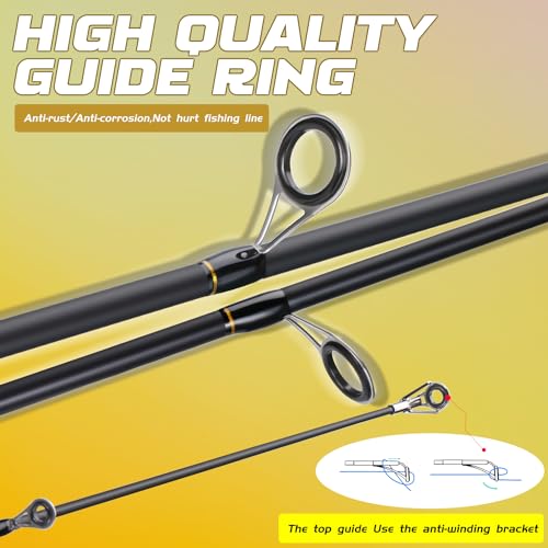 Image of Sougayilang Fishing Rod, Composite Glass & Carbon Fiber Blanks Spinning Rod and Casting Rod, 2Pc Fishing Pole with EVA Handle-Golden-1.8m-Spinning