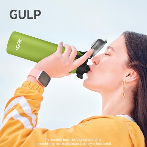 Image of Milton Dual Flow 900 Thermosteel Water Bottle 900 ml with One Touch Safety Lock & Twin Lid Sip or Gulp,Long Hours Hot & Cold,Leak Proof,ISI Certified,Vacuum Insulated,for Office,Gym,School,Neon Green