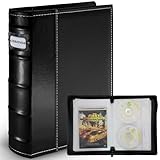 Salajory CD DVD Storage Binder with Zipper - Holds 56 Discs & 28 Booklet Pockets & 56 Tag Slots, High-end PU Leather Cover for Blu-ray Movies, Music CDs, Audio Disks, Portable Media Organizer