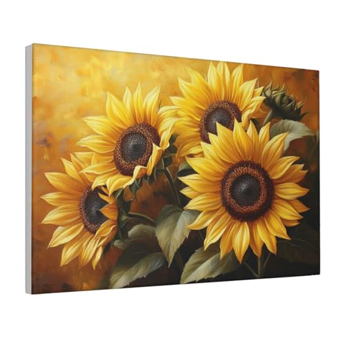 Lienzo de girasoles amarillos y negros para decorar un dormitorio moderno de 30x45 cm