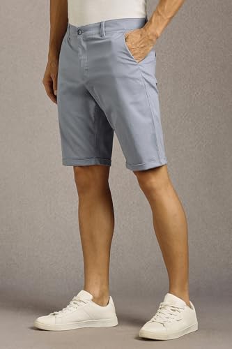 Image of Louis Philippe Men's Slim Fit Cotton Blend Solid Casual Shorts with Stretch