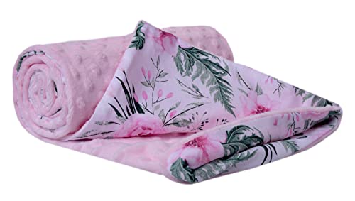 Medi Partners Morbida coperta per gattonare, in 100% cotone, da 75 x 100 cm, double face, multifunzione, per carrozzina, con fiori rosa chiaro e lato Minky rosa chiaro