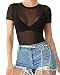 Mangopop Women's Clubwear Sheer Pure Mesh Tops Tee Blouse(XL, Black-Short Sleeve Scoop Neck)