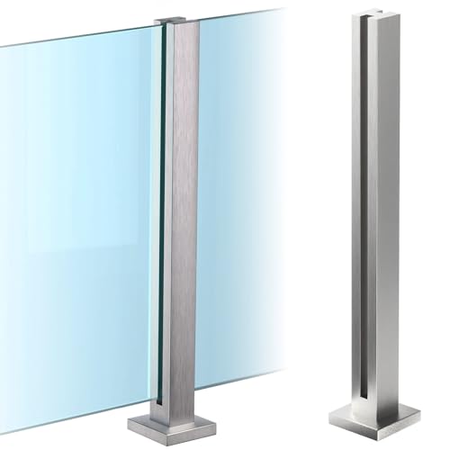 Cvter Poste de Barandilla de Vidrio Sin tapa con Ranuras: 60cm de Postes de Balaustrada de Vidrio de Acero Inoxidable Plateado para Cubiertas, Escalones, Balcón, Piscina, Jardín, Escaleras