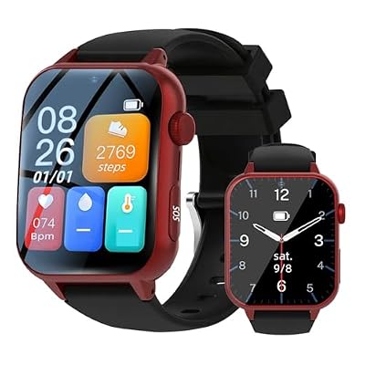Fall Detection Smart Watch for Seniors Anti-Lost Bracelet for Elderly with SOS Emergency Alert Geo-Fence GPS Tracking HD Video Call Heart Rate Monitor Long Battery Life Red
