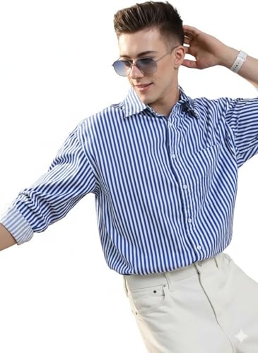 Image of Men's Cotton Casual Printed Striped Stylish Shirt for Men
