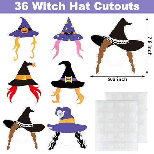 Image of 36 Pcs Halloween Witch Hat Cutouts for Bulletin Board Decoration Halloween Cutouts with Photo Space for DIY Craft for Classroom Party Decor