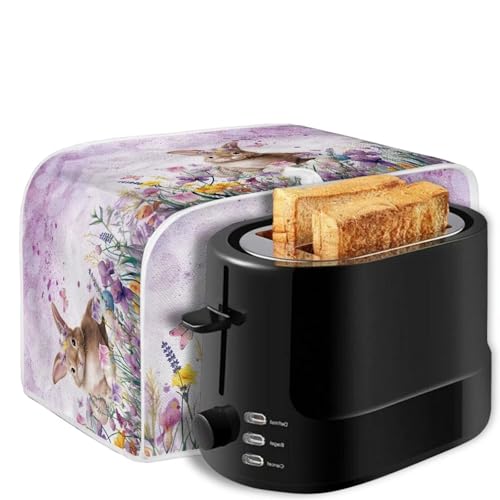 Image of Easter Day 4 Slice Toaster Cover Bread Machine Cover with Top Handle Purple Floral Rabbit Print Kitchen Small Appliance Cover Dust Protection Universal Size