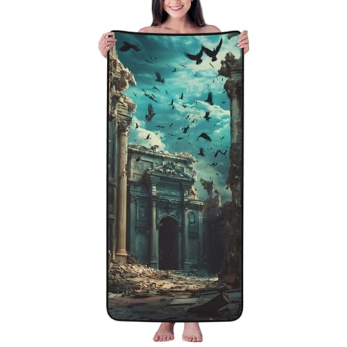 Bath Towels, Ruined Temple with Crows Shower Towels for Bathroom, Highly Absorbent Soft Large Bath Towels, Bath Towel Bath Sheets 27 x 55 Inch