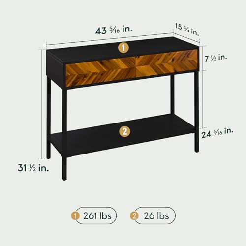 Image of Bme Vivian Console Table with 2 Drawers, Solid Acacia Wood Entryway Table, Rustic Golden Brown Mid Century Modern Sofa Table with Storage, Solid Wood Hallway Table for Living Room or Foyer