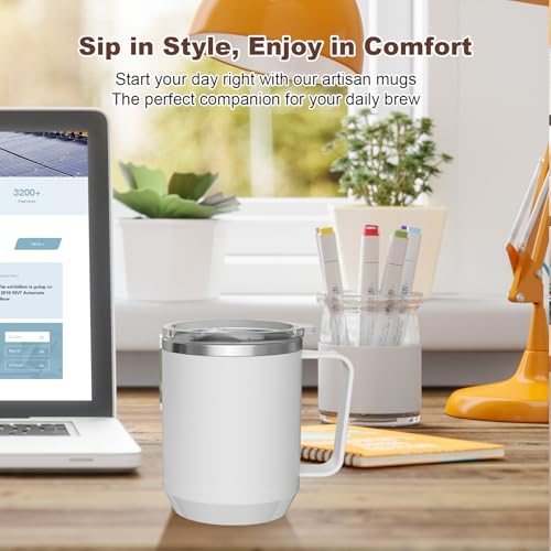 Image of Felibeaco 16oz Heated Coffee Mug with Flat Bottom for Rapid Heating, Stainless Steel Heated Coffee Cup Suitable for Different Coffee Mug Warmer /Heaters, Heated Mug /Cup for Home and Office Desk,White